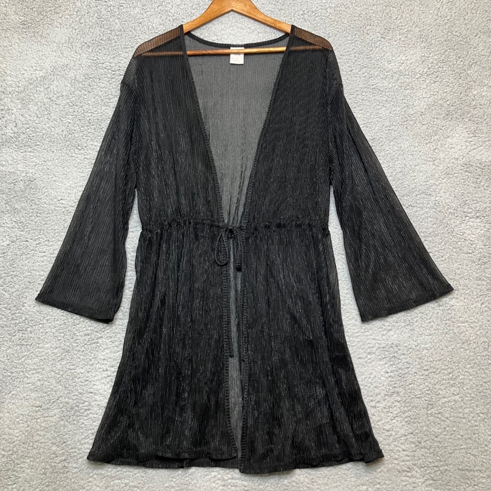 Alexa & Stella Cardigan Women Sz 2X Black Sheer Shimmer Cover Up Vamp Whimsigoth